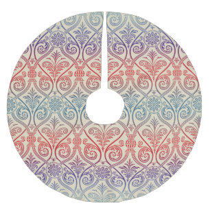 Vintage Damask Wallpaper - blue violet red Brushed Polyester Tree Skirt