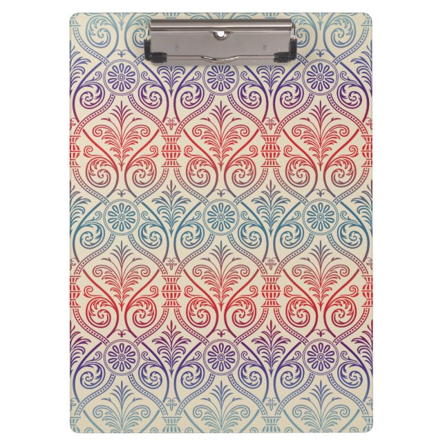 Vintage Damask Wallpaper - blue violet red Clipboard (Front)