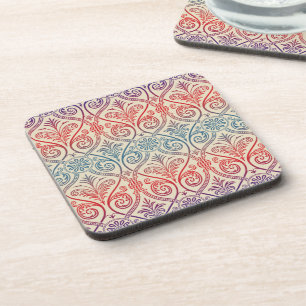 Vintage Damask Wallpaper - blue violet red Coaster