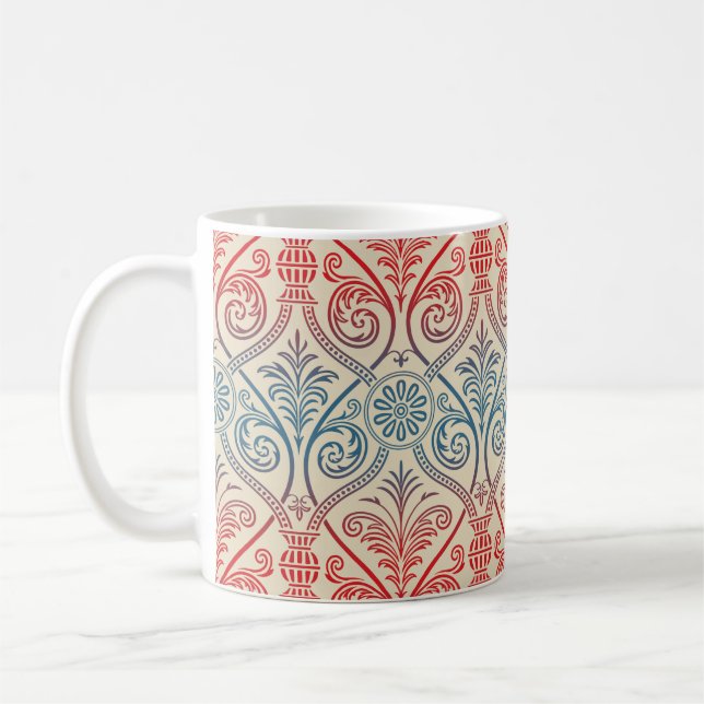 Vintage Damask Wallpaper - blue violet red Coffee Mug (Left)