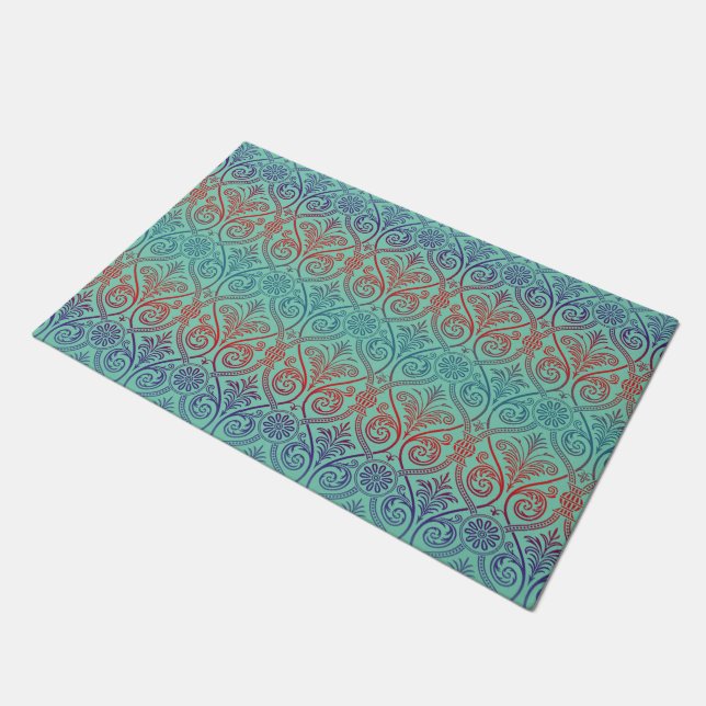 Vintage Damask Wallpaper - blue violet red Doormat (Angled)