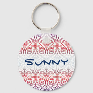 Vintage Damask Wallpaper - blue violet red Key Ring