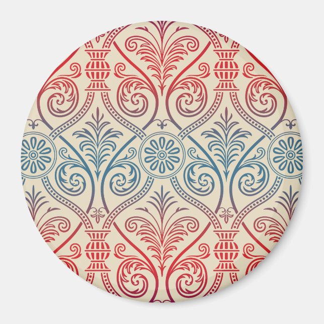 Vintage Damask Wallpaper - blue violet red Magnet (Front)