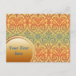 Vintage Damask Wallpaper - blue violet red Postcard