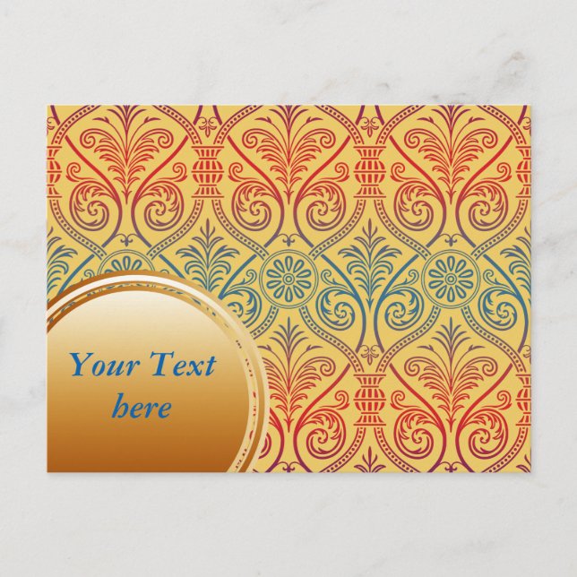 Vintage Damask Wallpaper - blue violet red Postcard (Front)
