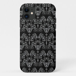 Vintage Damask Wallpaper - white + your backgr. iPhone 11 Case