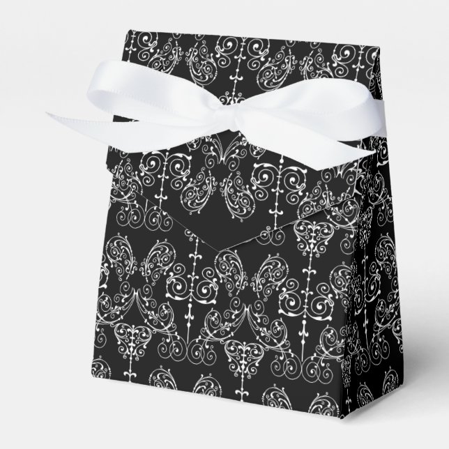 Vintage Damask Wallpaper - white + your backgr. Favour Box (Front Side)