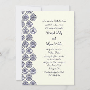 Vintage Damask Wedding Invitation (blue)