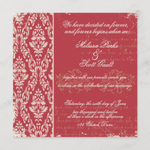 Vintage damask wedding invitation Red