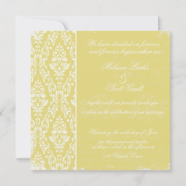 Vintage damask wedding invitation Yellow (Front)