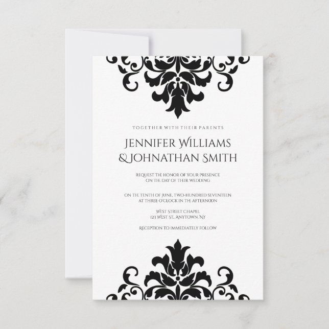 Vintage damask wedding invitations (Front)