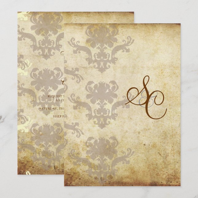 VINTAGE DAMASK WEDDING INVITATIONS (Front/Back)