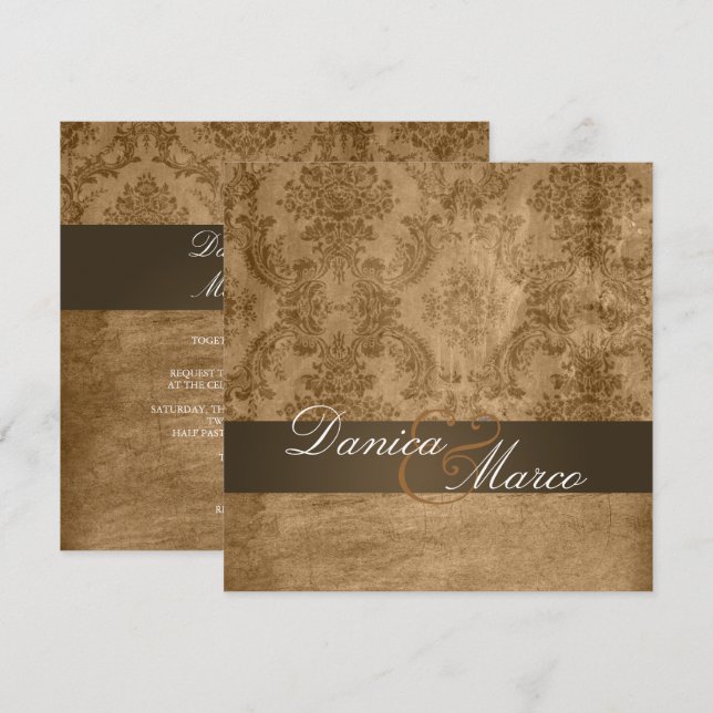Vintage Damask Wedding Invitations (Front/Back)