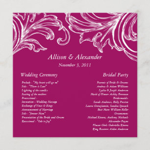 Vintage Damask Wedding Program  RASPBERRY & White Programme