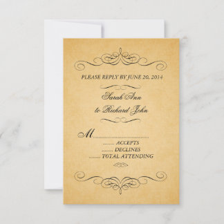 Vintage Damask Wedding RSVP Swirls Flourish Card