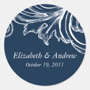 Vintage Damask Wedding Sticker Navy Blue & White