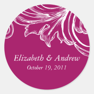 Vintage Damask Wedding Sticker  RASPBERRY & White