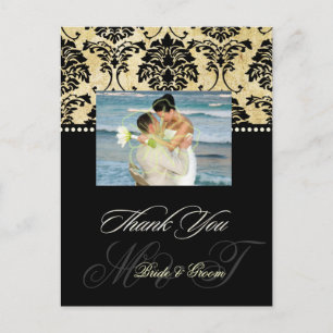 Vintage Damask Wedding Thank You Photo postcards, Postcard