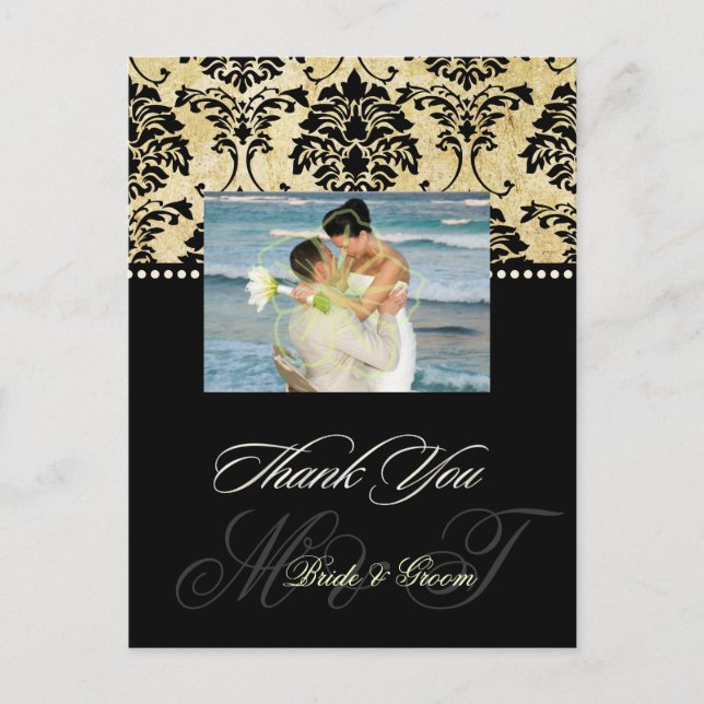 Vintage Damask Wedding Thank You Photo postcards, Postcard (Front)