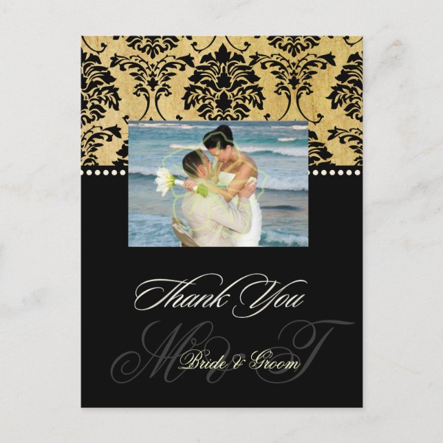 Vintage Damask Wedding Thank You Photo postcards, Postcard (Front)