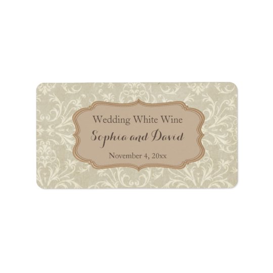 Vintage Damask Wedding Wine Favour Address Label