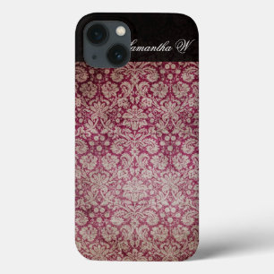 Vintage Damask Wine, Personalised iPhone Case
