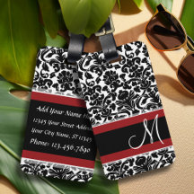 Vintage Damask with Monogram Red Black White