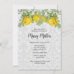 Vintage Damask with Yellow Roses Bridal Shower Invitation