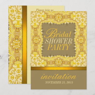 Vintage Damask Yellow Gold Lace Bridal Shower Invitation