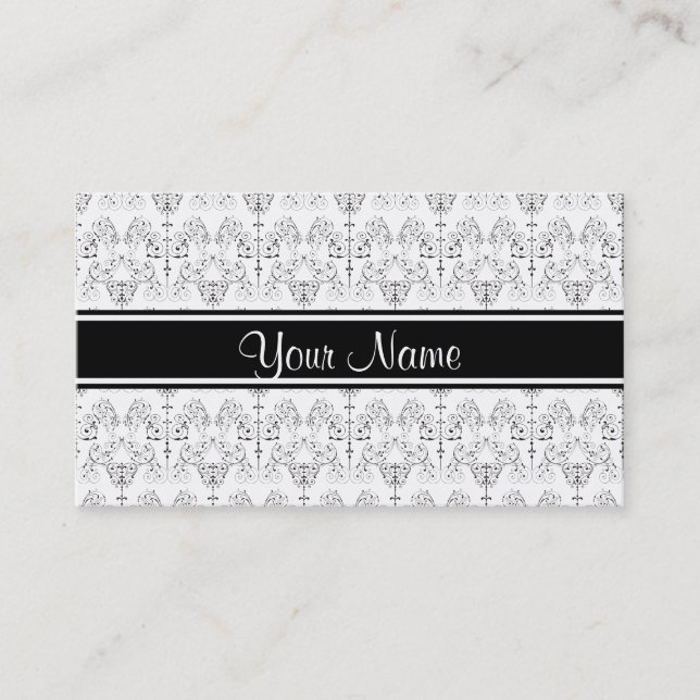 Vintage Damasks Wallpaper - black + your backgr. Business Card (Front)