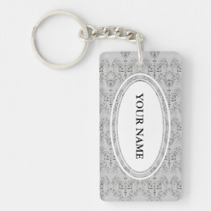 Vintage Damasks Wallpaper - black + your backgr. Key Ring