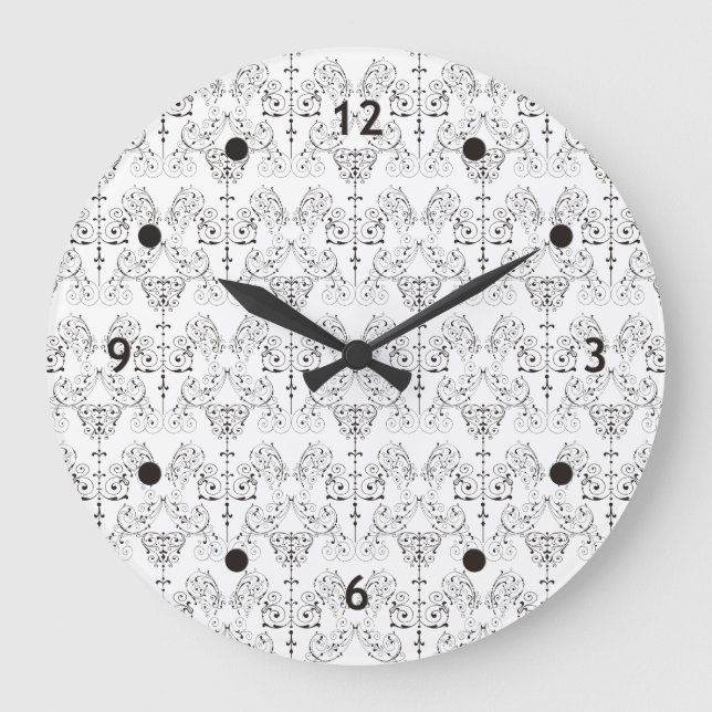 Vintage Damasks Wallpaper - black + your backgr. Large Clock (Front)