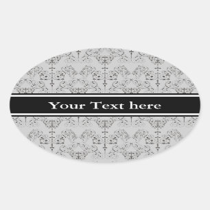 Vintage Damasks Wallpaper - black + your backgr. Oval Sticker