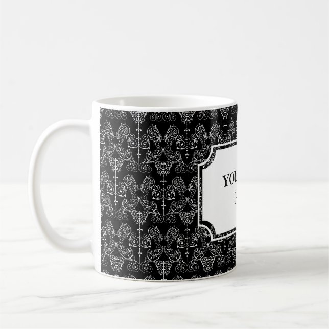 Vintage Damasks Wallpaper - white + your backgr. Coffee Mug (Left)