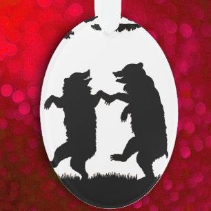 Vintage Dancing Bears Black Silhouette Trees Owl Ornament