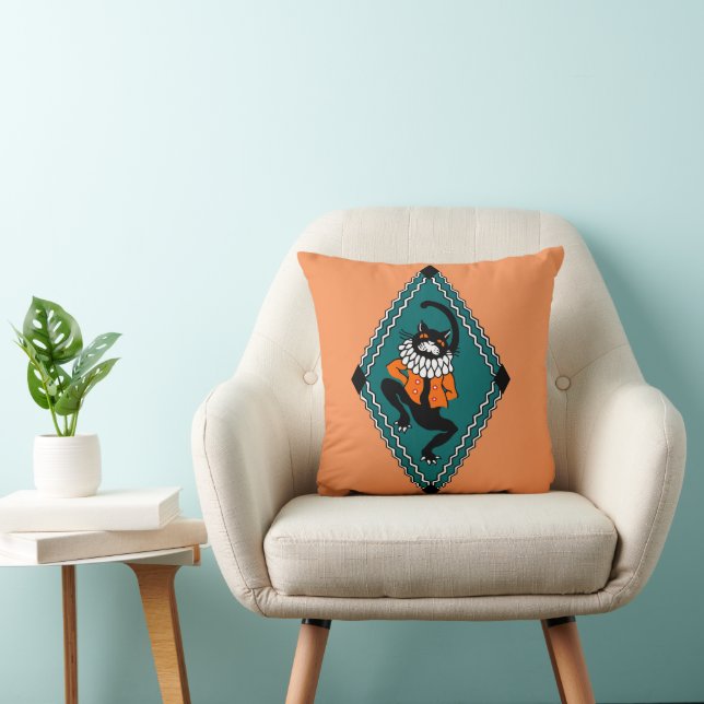 Vintage Dancing Cat | Square Throw Pillow (Chair)