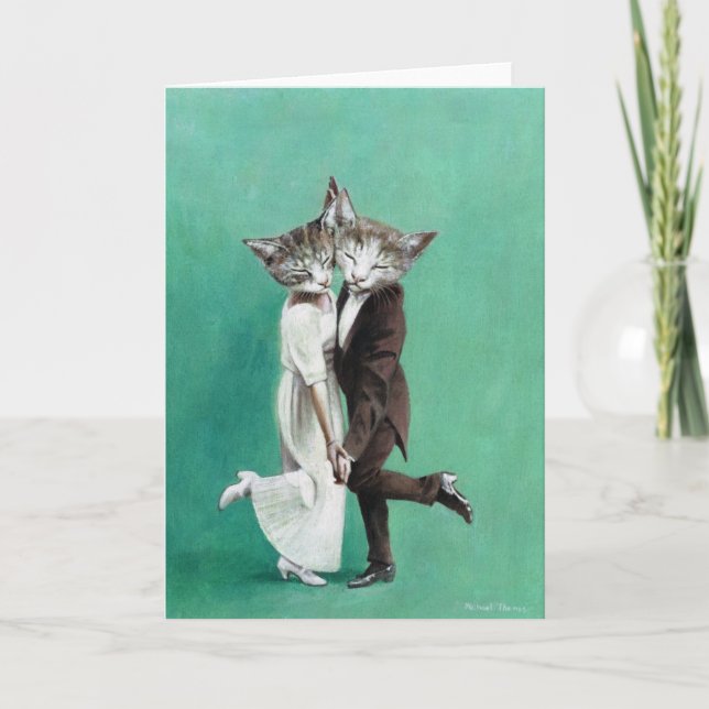 Vintage Dancing Cats Greetings Card (Front)