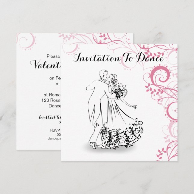 Vintage Dancing Couple Illustration Invitation (Front/Back)