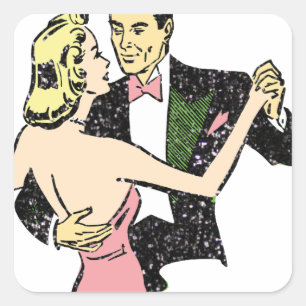 vintage dancing couple square sticker