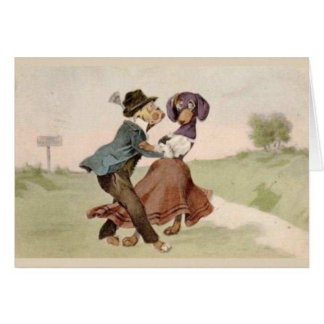 Vintage - Dancing Dachshund & Bulldog, (Front Horizontal)