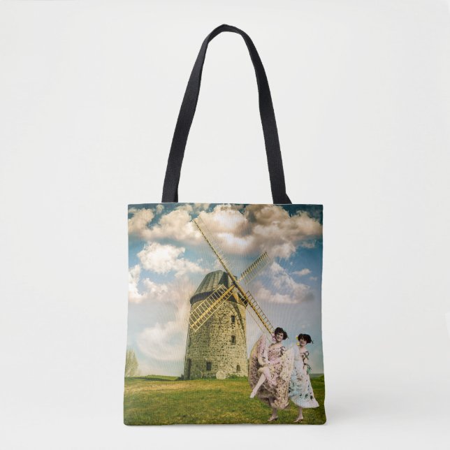 Vintage Dancing Flower Girls and Windmill  Tote Bag (Front)