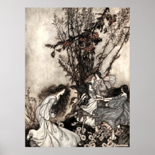 Vintage Dancing Girls In Garden by Rackham Poster