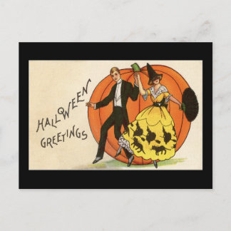 Vintage Dancing Halloween Couple Postcard