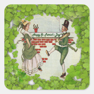 Vintage Dancing Irish Couple Square Sticker