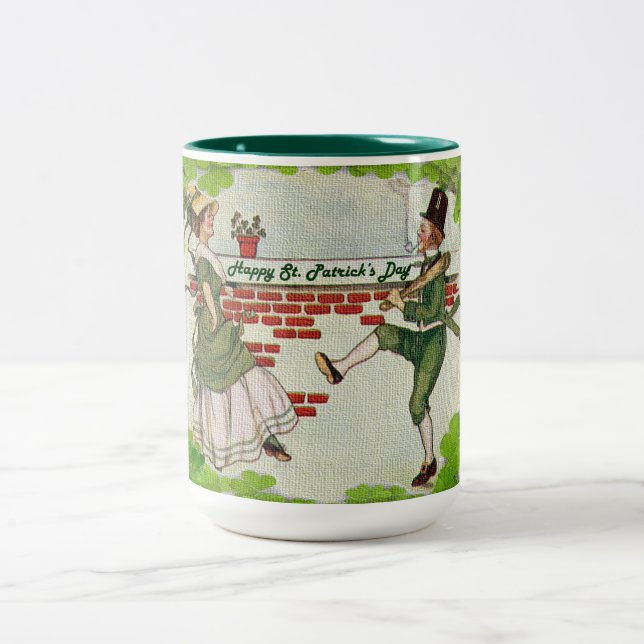 Vintage Dancing Irish Couple Two-Tone Coffee Mug (Center)