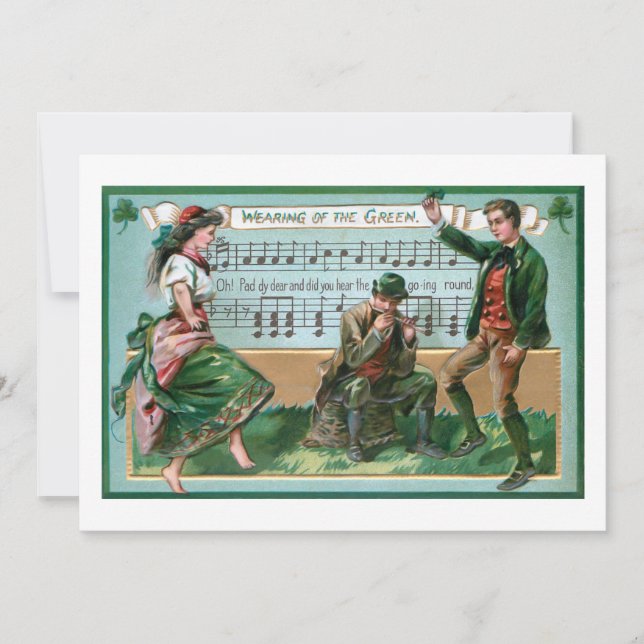 Vintage Dancing Irish Couple w/Music Holiday Card (Front)
