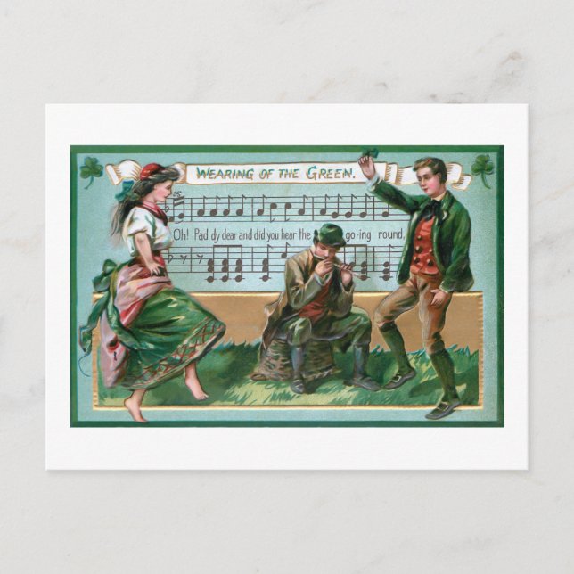 Vintage Dancing Irish Couple w/Music Holiday Postcard (Front)