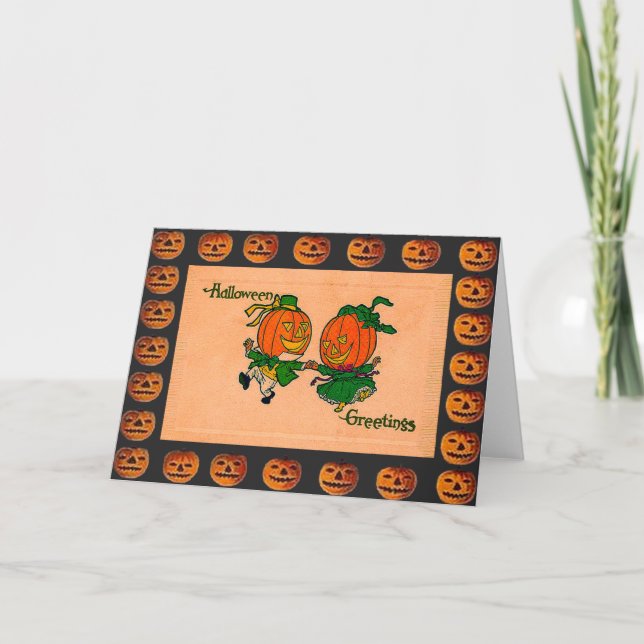Vintage Dancing Jack o' Lanterns Card (Front)