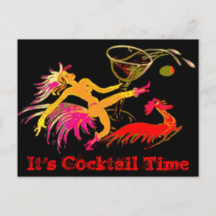 Vintage Dancing Lady Martini Rooster Cocktails Bar Postcard