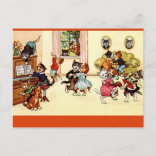 Vintage Dancing Party Cats Postcard